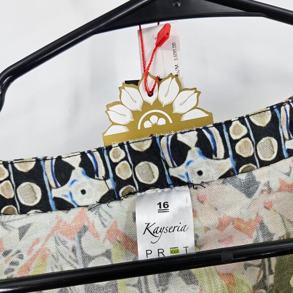 Kayseria Pret Shift Dress Black Green Floral 3/4 Sleeve Tunic Mini NWT Size 16 - Picture 3 of 7